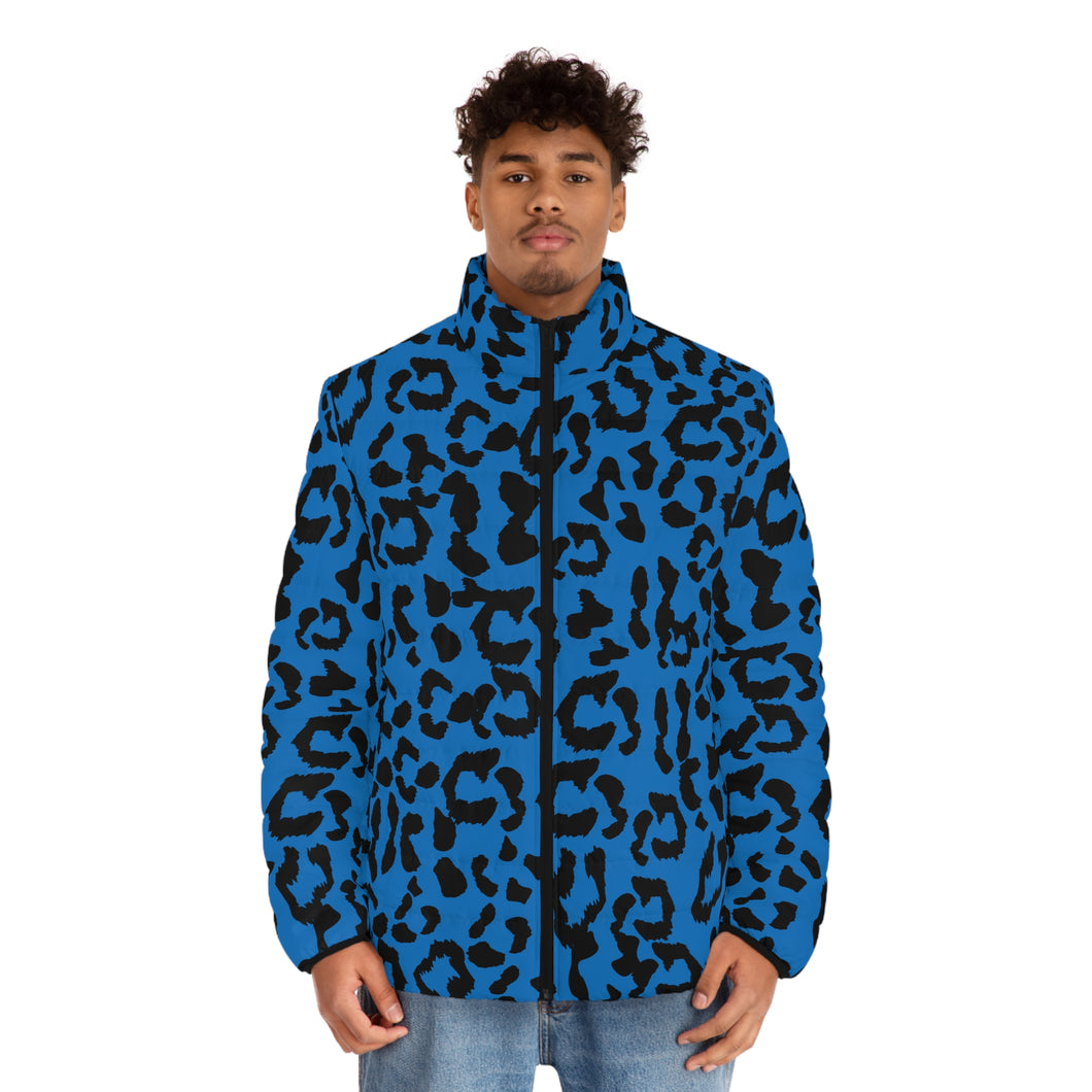 Men's Puffer Jacket (AOP) - Leopard Camouflage - Blue-Black