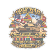 Load image into Gallery viewer, Kiss-Cut Stickers - Army - Desert Storm - 2nd Armored Div - Combat Vereran Veteran w GULF SVC - 3D - Enhanced
