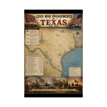 Load image into Gallery viewer, Civil War Engagements in Texas Matte Poster (1861–1865) — “Few Are Remembered, All Are Honored” Historical Map Print
