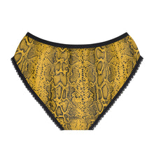 Load image into Gallery viewer, Stylish Women's Briefs with Snake Print, Trendy Underwear, High Waist Briefs, Comfortable Lingerie - Black and White Snake Skin - Yellow
