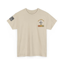 Load image into Gallery viewer, Unisex Heavy Cotton Tee - Army - Badge - LRRP - Tip of the Spear - Vietnam Vet w SVC - 3D - Enhanced with American Flag Sleeve
