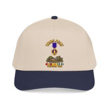 Load image into Gallery viewer, Mid Profile Baseball Cap - Vietnam War Purple Heart Medal w VN SVC - with Vietnam Scene - 3D - Transparent

