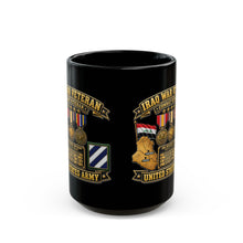 Load image into Gallery viewer, Black Mug  (15oz) - Army - Iraq War Veteran - Ribbon Bar - Map - SSI - 3rd Infantry Division - 3D - Enhanced
