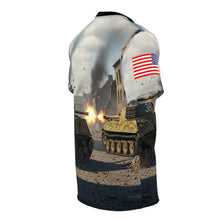 Load image into Gallery viewer, Unisex Tee - AOP Sherman Tank Battle with German Panzer Germany WWII
