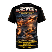 Load image into Gallery viewer, Operation EPIC FURY Tribute Tee — US Strike Against Iran Strategic Strike Campaign - US MARINES -Beirut 1983 &amp; 1984
