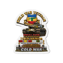 Load image into Gallery viewer, Die-Cut Magnet - Army - Cold War Vet - 4th Bn 73rd Armor - 1st Inf Div - Panzer Kaserne Boblingen, FRG - M60A1 Tank w COLD SVC - 3D Enhanced X 300
