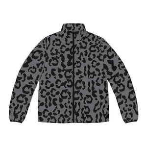 Men's Puffer Jacket (AOP) - Leopard Camouflage - Battleship Color