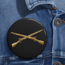 Load image into Gallery viewer, Custom Pin Buttons - Army - Infantry Branch Insignia - no text - Gold - 3D - Enhanced
