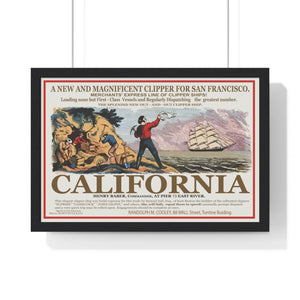 Premium Framed Horizontal Poster -  Set Sail for CALIFORNIA - California Gold