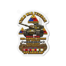 Load image into Gallery viewer, Die-Cut Magnet - Army - Cold War Vet -  3rd Armored Division  - Gelnhausen, Germany - M60A3 Tank  - Spearhead w Fire - 3D - Enhanced

