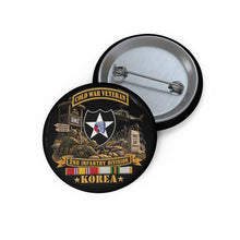 Load image into Gallery viewer, Custom Pin Buttons - Army - 2nd Infantry Division w Br - Ribbon COLD WAR Vet Tab - Korea - 3D - Enhanced
