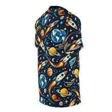 Load image into Gallery viewer, Retro Rocket Space Tee — All-Over Planet &amp; Rocket Print
