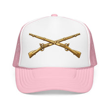 Load image into Gallery viewer, Foam Trucker Hat - Army - Infantry Branch Insignia - no text - Gold - 3D - Enhanced
