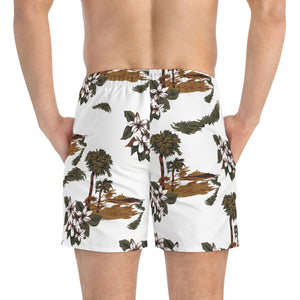 Swim Trunks (AOP) - White - Flowers and Palms