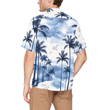 Load image into Gallery viewer, Tropical palm silhouettes in watercolor blues Men's All Over Print Hawaiian Shirt With Chest Pocket(ModelT58)(Merged Design)
