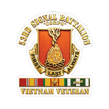 Load image into Gallery viewer, Kiss-Cut Stickers - 53rd Signal Battalion (Corps) - Vietnam Veteran with VN SVC w 3D Gold Enhanced
