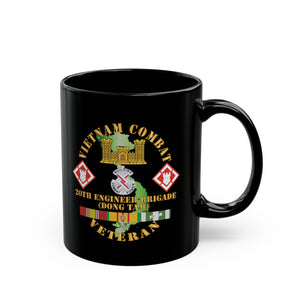 Black Mug (11oz, 15oz) - Vietnam Combat Veteran w 20th Engineer Brigade  SSI - Dong Tam X 300