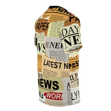 Load image into Gallery viewer, Unisex Cut &amp; Sew Tee (AOP) - Todays News - Press - Randomly scattered scraps of old newspapers
