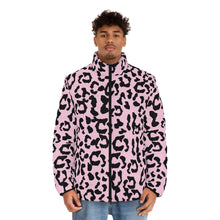 Load image into Gallery viewer, Men&#39;s Puffer Jacket (AOP) - Leopard Camouflage - Baby Pink - Black
