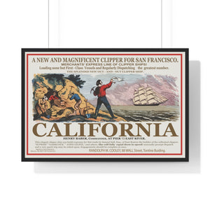 Premium Framed Horizontal Poster -  Set Sail for CALIFORNIA - California Gold