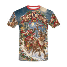 Load image into Gallery viewer, Victorian Christmas Reindeer Sleigh Ride Men's All Over Print Crew Neck T-Shirt
