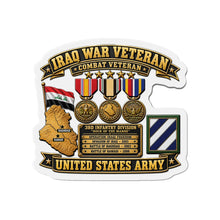Load image into Gallery viewer, Die-Cut Magnet - Army - Iraq War Veteran - Ribbon Bar - Map - SSI - 3rd Infantry Division - 3D - Enhanced
