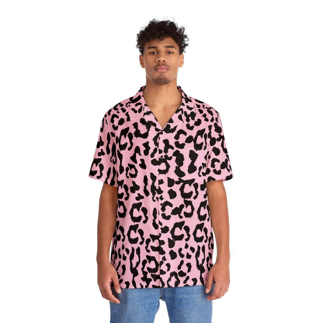 Men's Hawaiian Shirt (AOP) - Leopard Camouflage - Baby Pink - Black