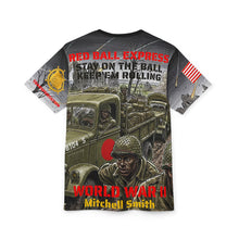 Load image into Gallery viewer, All Over Print Unisex Cut &amp; Sew Tee - Red Ball Express - World War II - Keep em Rolling - Mitchell Smith
