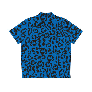Men's Hawaiian Shirt (AOP) - Leopard Camouflage - Blue-Black