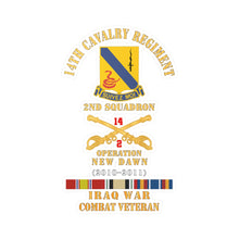 Load image into Gallery viewer, Kiss-Cut Vinyl Decals - Army - 14th Cavalry Regiment w Cav Br - 2nd Squadron - OND - 2010–2011 - Red Txt Cbt Vet w IRAQ SVC X 300
