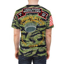 Load image into Gallery viewer, Unisex AOP Tee - Army - F Company, 425th Long Range Surveillance (RANGER) - Military Tiger Stripe Jungle Camouflage Shirt
