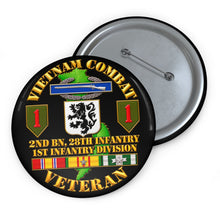 Load image into Gallery viewer, Custom Pin Buttons - Vietnam Veteran Combat - 2nd Bn, 28th Infantry - 1st ID - with VN SVC - 3D - Transparent
