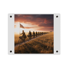 Load image into Gallery viewer, Acrylic Wall Art Panel - E Company 25th Infantry Buffalo Soldiers Bicycle Corps with Guidon on the Prairie at Sunset
