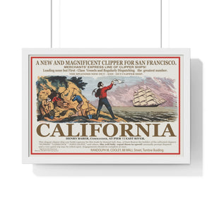 Premium Framed Horizontal Poster -  Set Sail for CALIFORNIA - California Gold