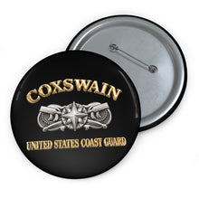 Load image into Gallery viewer, Custom Pin Buttons - USCG - Coxswain w txt - Gold - 3D - Enhanced
