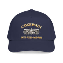 Load image into Gallery viewer, Mid Profile Baseball Cap - USCG - Coxswain w txt - Gold - 3D - Enhanced
