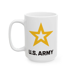 White Ceramic Mug, (11oz, 15oz) - Army Star W Us Army