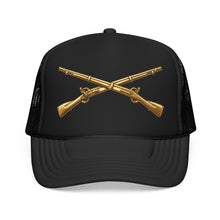 Load image into Gallery viewer, Foam Trucker Hat - Army - Infantry Branch Insignia - no text - Gold - 3D - Enhanced
