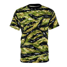Load image into Gallery viewer, Unisex Cut &amp; Sew Tee (AOP) - Vietnam Tiger Stripe Hydrographic pattern
