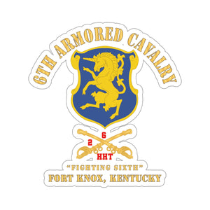 Kiss-Cut Stickers - 6th Armored Cavalry Regiment Patch with Cavalry Branch,  Ft Knox Kentucky - Red Text on Branch