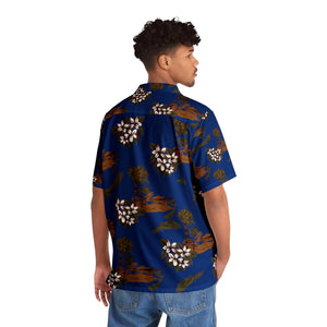 Men's Hawaiian Shirt (AOP) - Blue Flowers and Palms