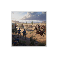Load image into Gallery viewer, Acrylic Wall Art Panel - Apache Indians attacking a US Army defending a wagon train
