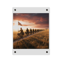 Load image into Gallery viewer, Acrylic Wall Art Panel - E Company 25th Infantry Buffalo Soldiers Bicycle Corps with Guidon on the Prairie at Sunset
