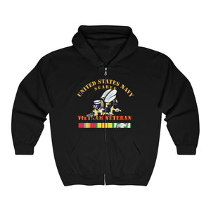 Unisex Heavy Blend™ Full Zip Hooded Sweatshirt - Navy - Seabee - Vietnam Veteran