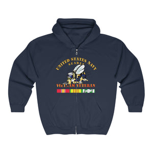 Unisex Heavy Blend™ Full Zip Hooded Sweatshirt - Navy - Seabee - Vietnam Veteran