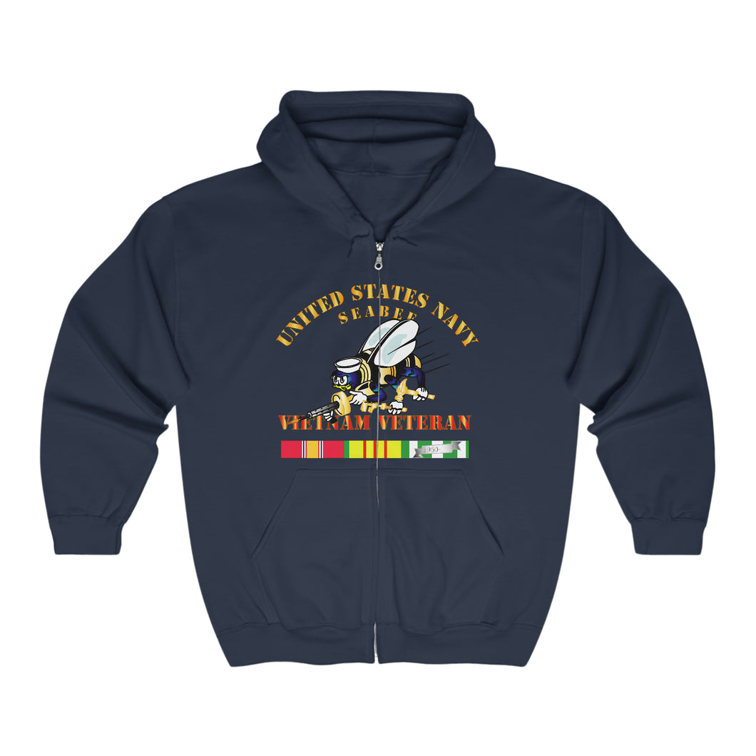 Unisex Heavy Blend™ Full Zip Hooded Sweatshirt - Navy - Seabee - Vietnam Veteran