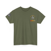 Load image into Gallery viewer, Unisex Heavy Cotton Tee - Army - Badge - LRRP - Tip of the Spear - Vietnam Vet w SVC - 3D - Enhanced with American Flag Sleeve
