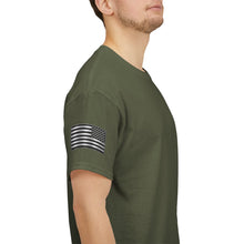 Load image into Gallery viewer, Unisex Heavy Cotton Tee - Army - Badge - LRRP - Tip of the Spear - Vietnam Vet w SVC - 3D - Enhanced with American Flag Sleeve
