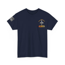 Load image into Gallery viewer, Unisex Heavy Cotton Tee - Army - Badge - LRRP - Tip of the Spear - Vietnam Vet w SVC - 3D - Enhanced with American Flag Sleeve
