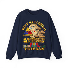 Load image into Gallery viewer, Crewneck Sweatshirt - Army - Gulf War Combat - 1st Armored Divi - Old Ironsides - Veteran - Map w GULF SVC - 3D - Enhanced
